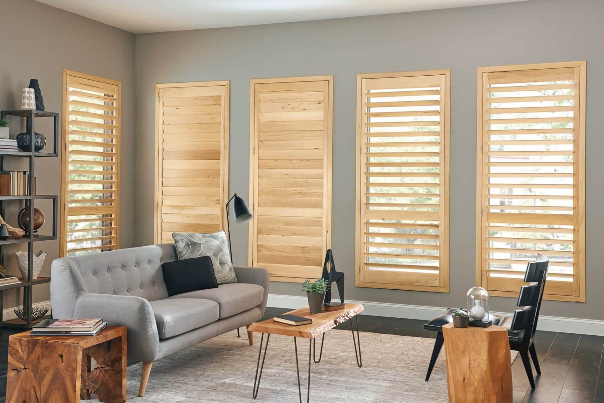 Wood shutters many windows